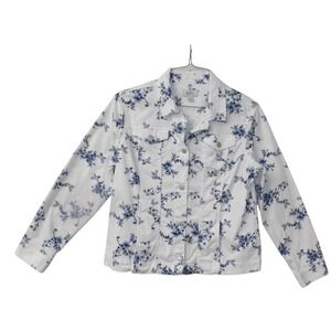 Crafts & Barrow White Floral Print Denim Jacket Women's Size L